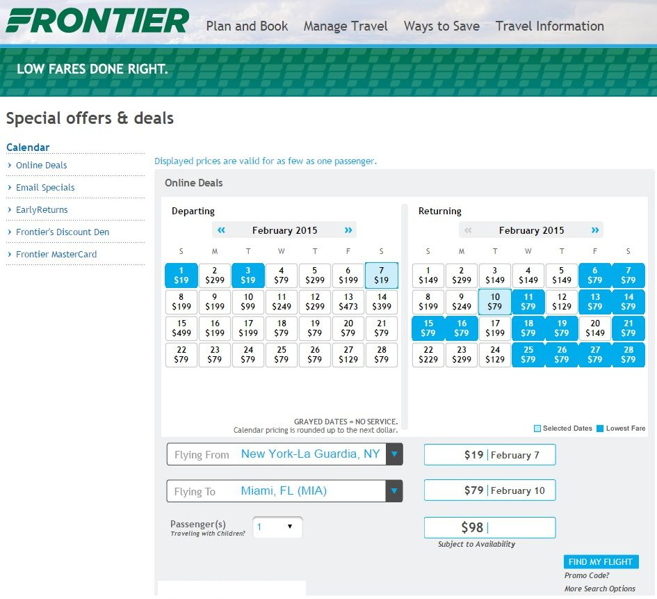 Frontier low fare calendar